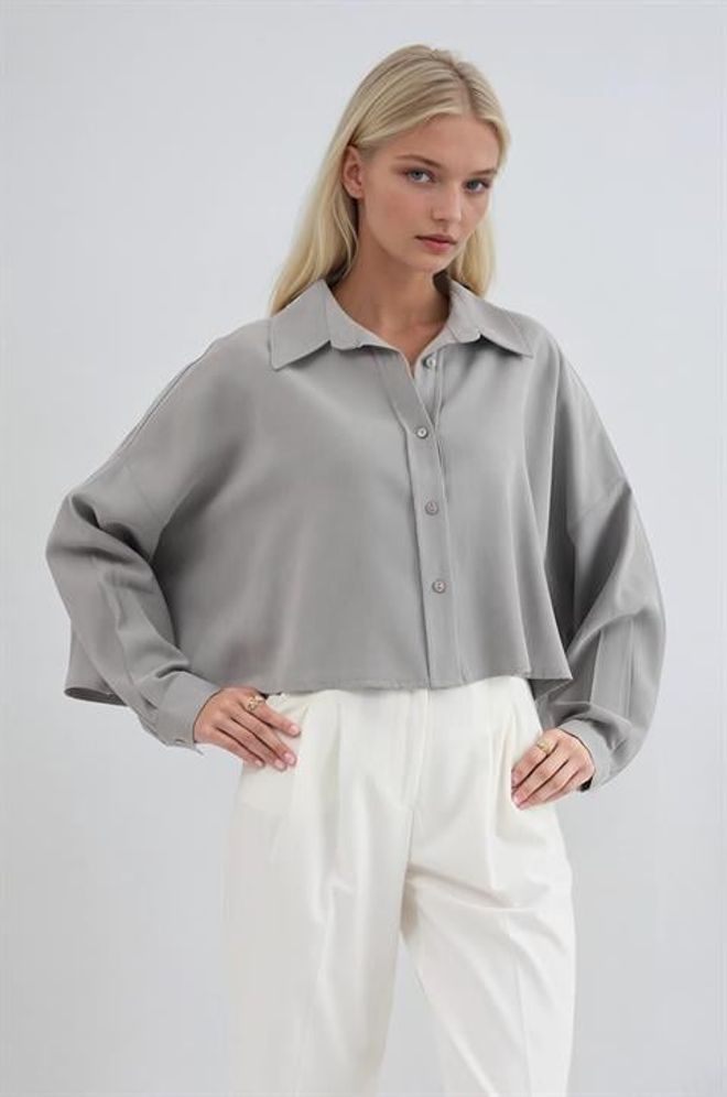 Sobe Istanbul Camisa Gris Con Cuello Entallado Y Corte Oversized Ropa al por mayor Casual
