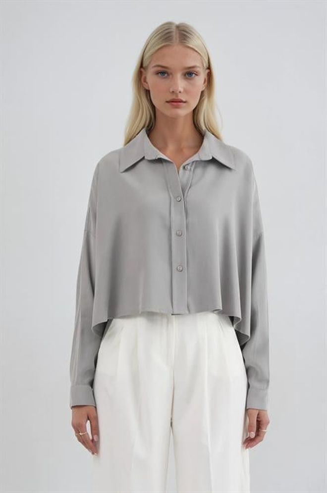 Sobe Istanbul Grey Shirt With Notched Neck And Oversized Fit Wholesale Clothing 1