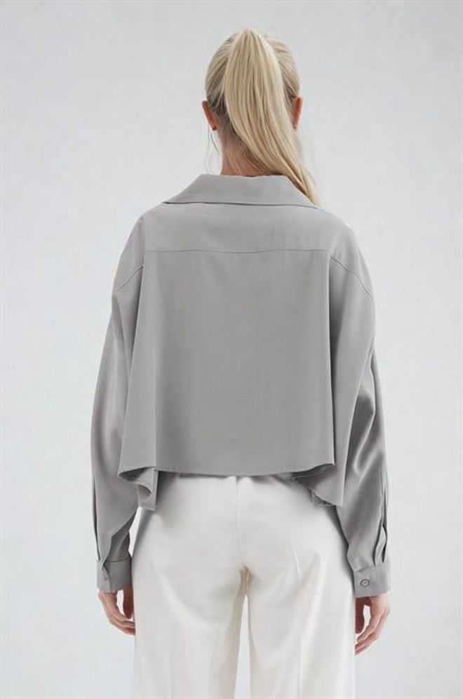 Sobe Istanbul Grey Shirt With Notched Neck And Oversized Fit Wholesale Clothing Formal