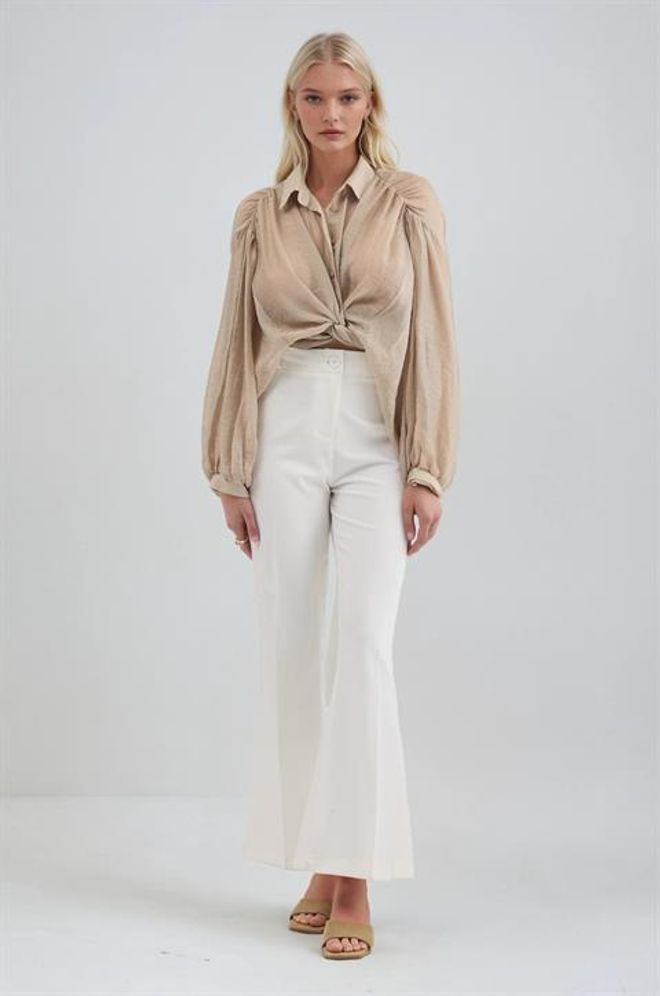 Sobe Istanbul White Elegant Buttoned Bootcut Pants Wholesale Clothing 1