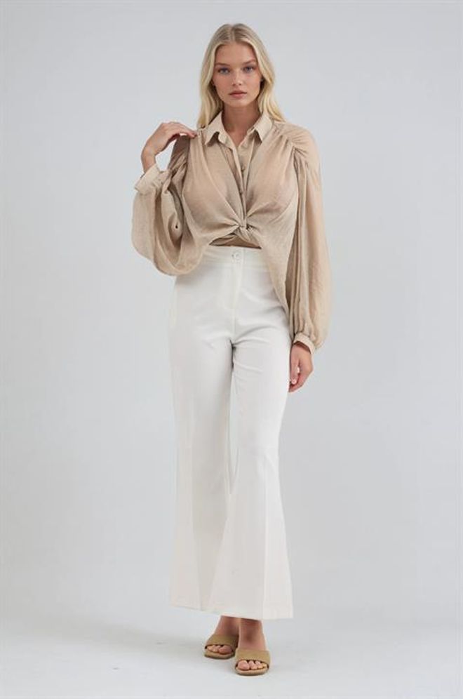 Sobe Istanbul White Elegant Buttoned Bootcut Pants Wholesale Clothing Formal