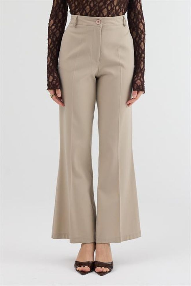 Sobe Istanbul Beige Elegant Bootcut Pants With High Waist Wholesale Clothing Formal
