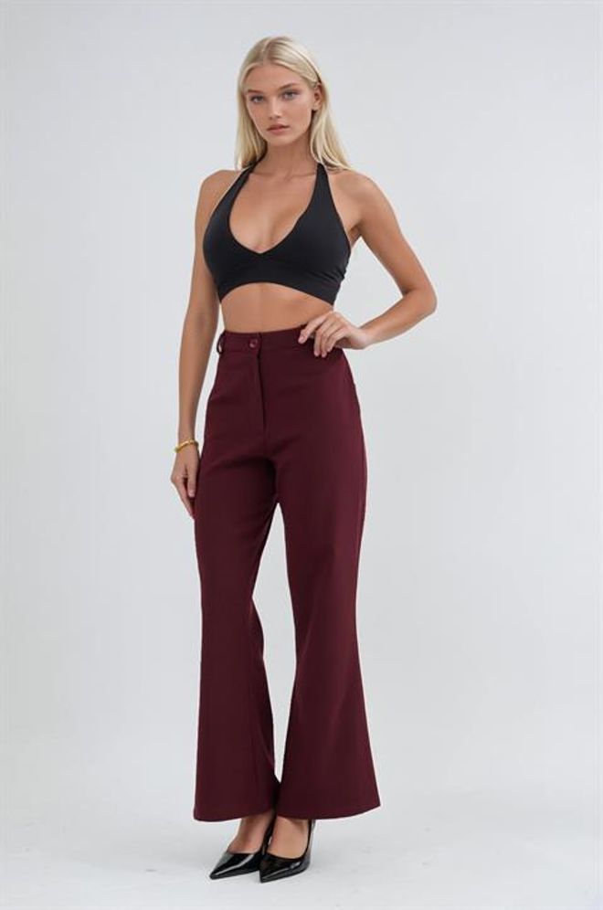 Sobe Istanbul Claret Red Elegant Bootcut Pants Wholesale Clothing Spring