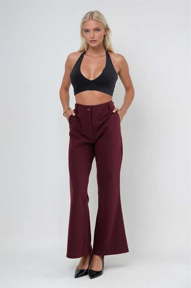Sobe Istanbul Claret Red Elegant Bootcut Pants Wholesale Clothing 1