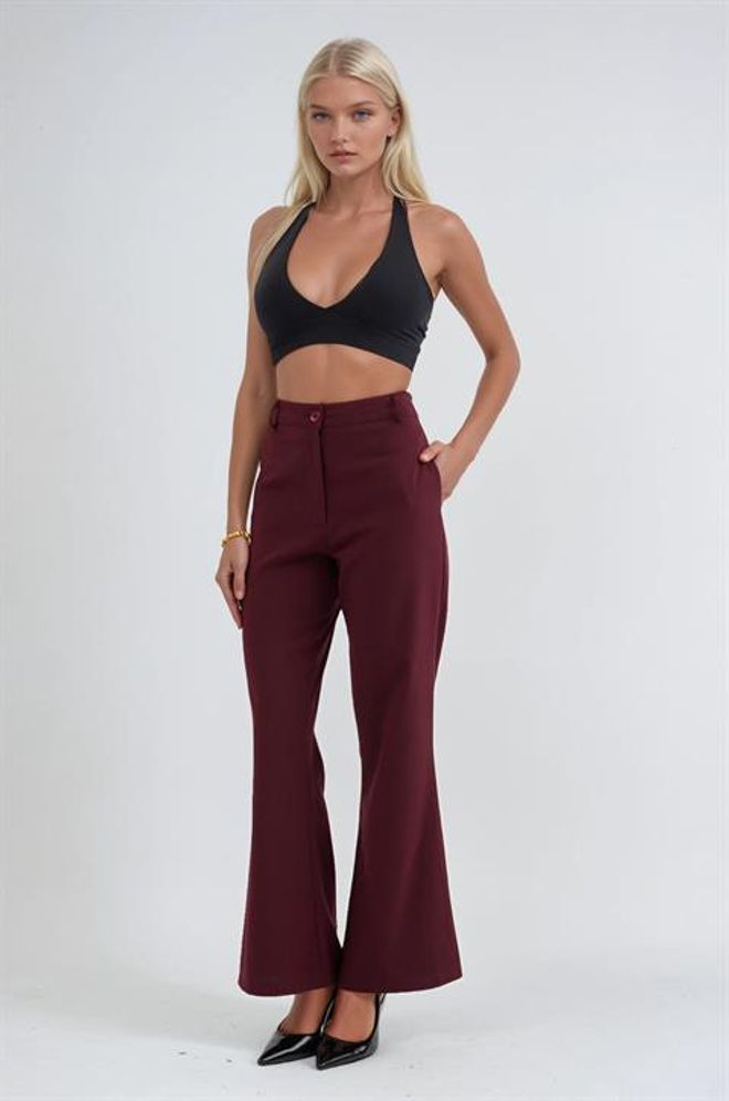 Sobe Istanbul Claret Red Elegant Bootcut Pants Wholesale Clothing Work