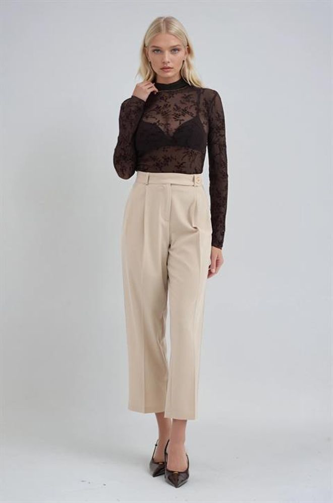 Sobe Istanbul Beige Palazzo Hose Mit Hoher Taille Und Gekürzt Großhandelskleidung Lässig