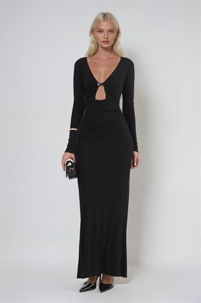 Sobe Istanbul Μαύρο Σέξι Κομψό Επίσημο Γκλαμ Κολλητό Φόρεμα Χονδρικό εμπόριο ενδυμάτων Σέξι