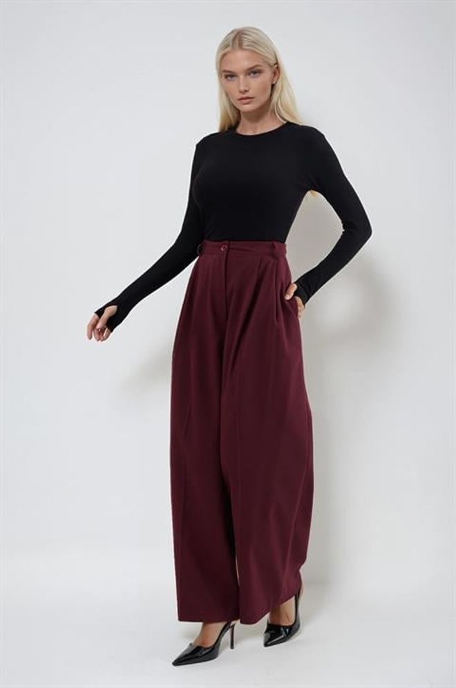 Sobe Istanbul Pantaloni Bordeaux Palazzo Abbigliamento all'ingrosso Casuale