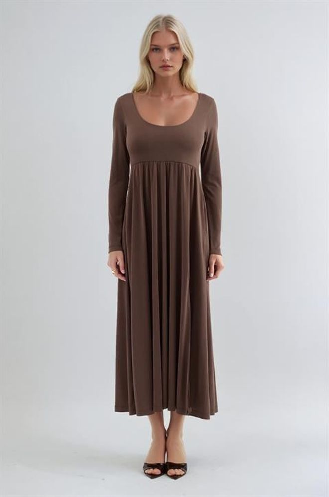 Sobe Istanbul Καφέ Fit And Flare Μάξι Φόρεμα Χονδρικό εμπόριο ενδυμάτων Απλό