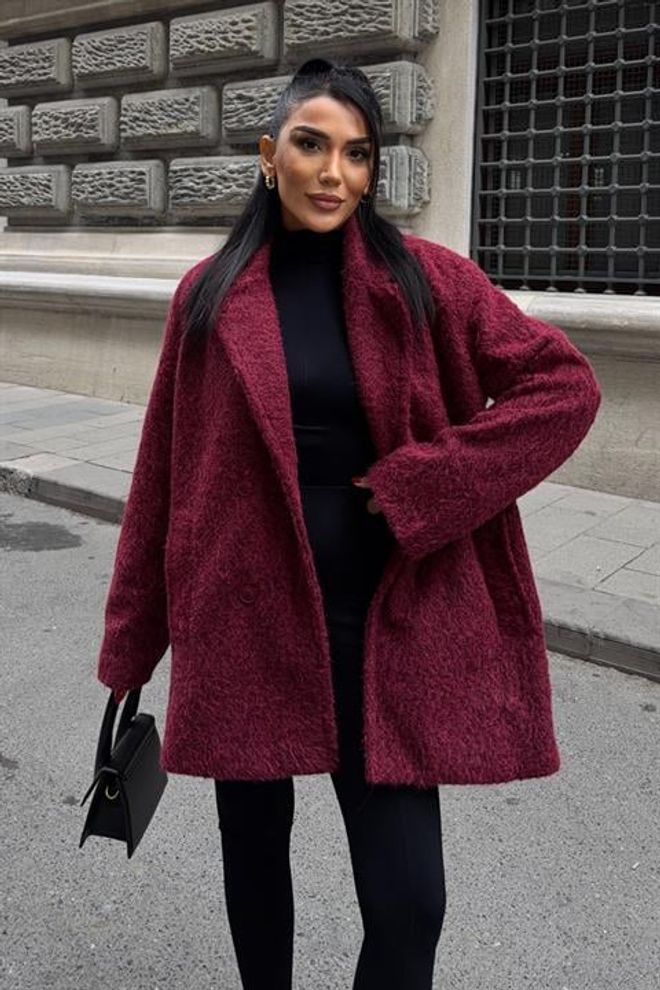 Sobe Istanbul Trench Bordeaux Elegante Doppiopetto Abbottonato Abbigliamento all'ingrosso Casuale