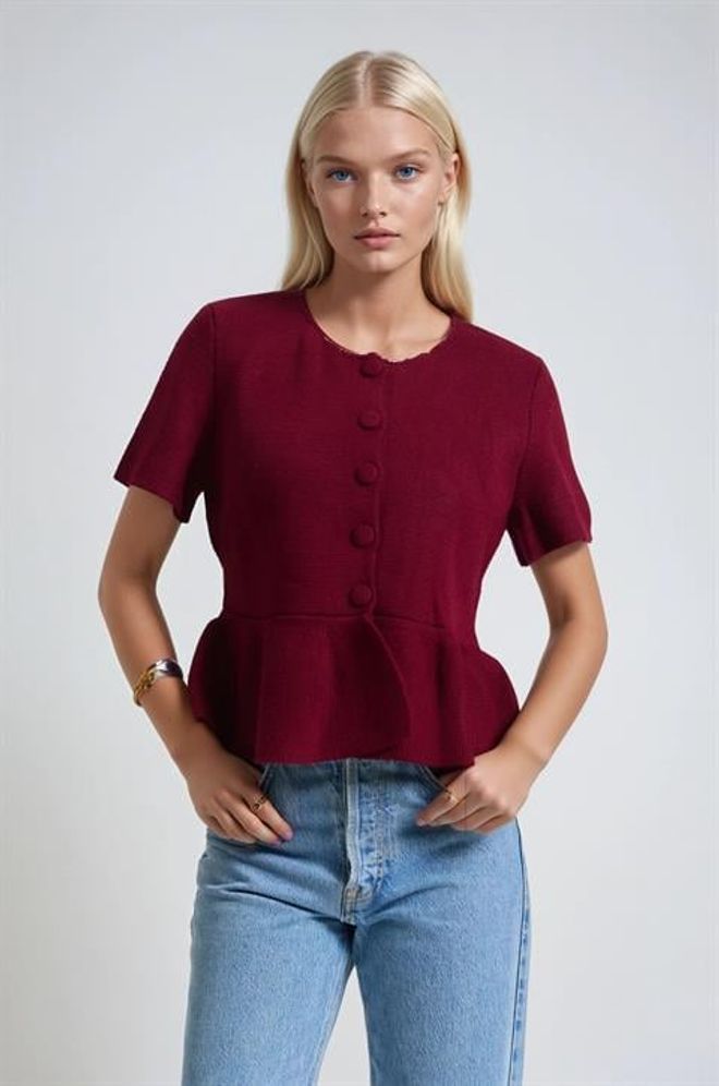 Sobe Istanbul Claret Red Cardigan With Buttoned Closure Wholesale Clothing 1