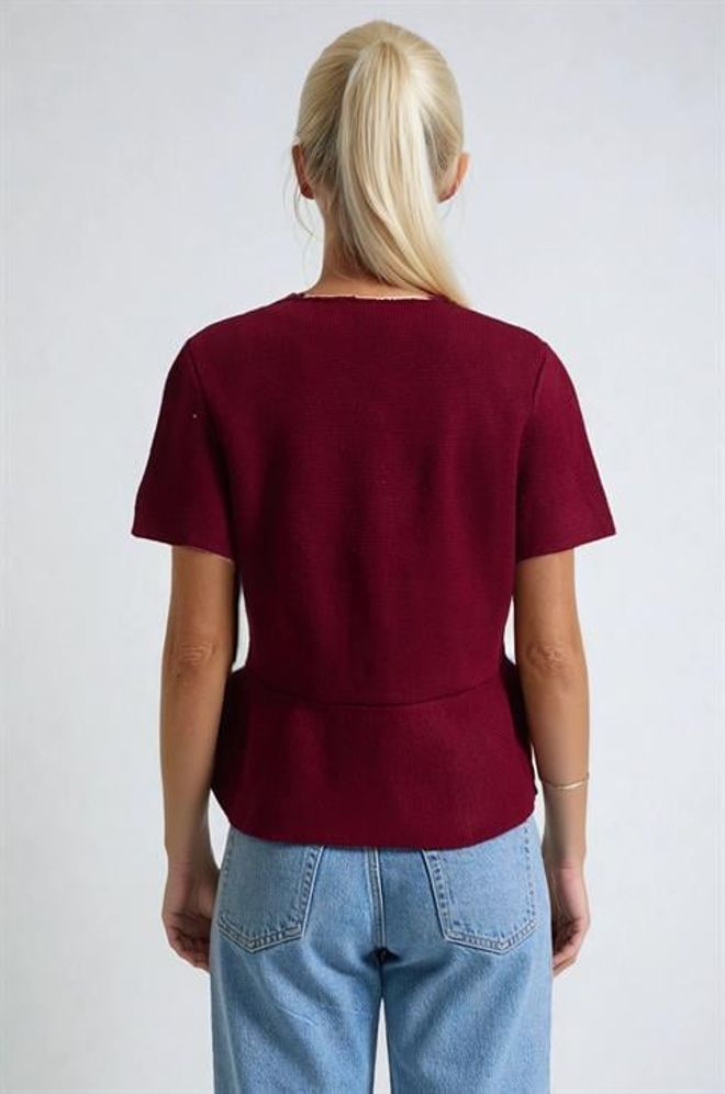 Sobe Istanbul Claret Red Cardigan With Buttoned Closure Wholesale Clothing 5