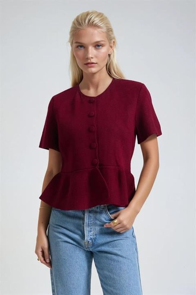 Sobe Istanbul Claret Red Cardigan With Buttoned Closure Wholesale Clothing Work