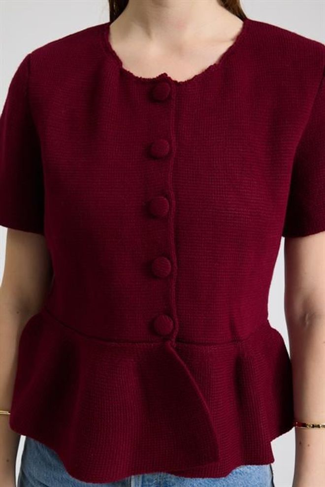 Sobe Istanbul Claret Red Cardigan With Buttoned Closure Wholesale Clothing Vintage