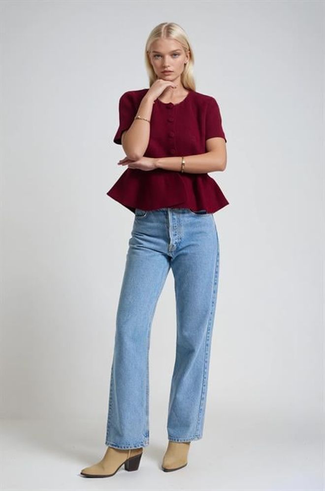 Sobe Istanbul Claret Red Cardigan With Buttoned Closure Wholesale Clothing Spring