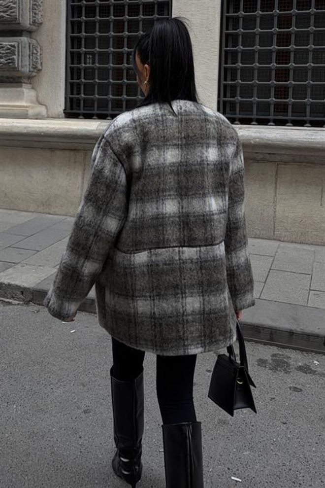 Sobe Istanbul سترة رمادي قميص خارجي بنقشة منقوشة وجيوب التصحيح ملابس بالجملة بوهو