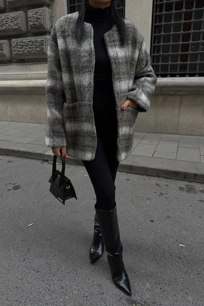 Sobe Istanbul سترة رمادي قميص خارجي بنقشة منقوشة وجيوب التصحيح ملابس بالجملة عمل