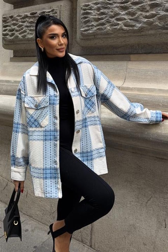 Sobe Istanbul Mėlynas Pledas Oversize Švarkas Didmeninė prekyba drabužiais Kokteilinė