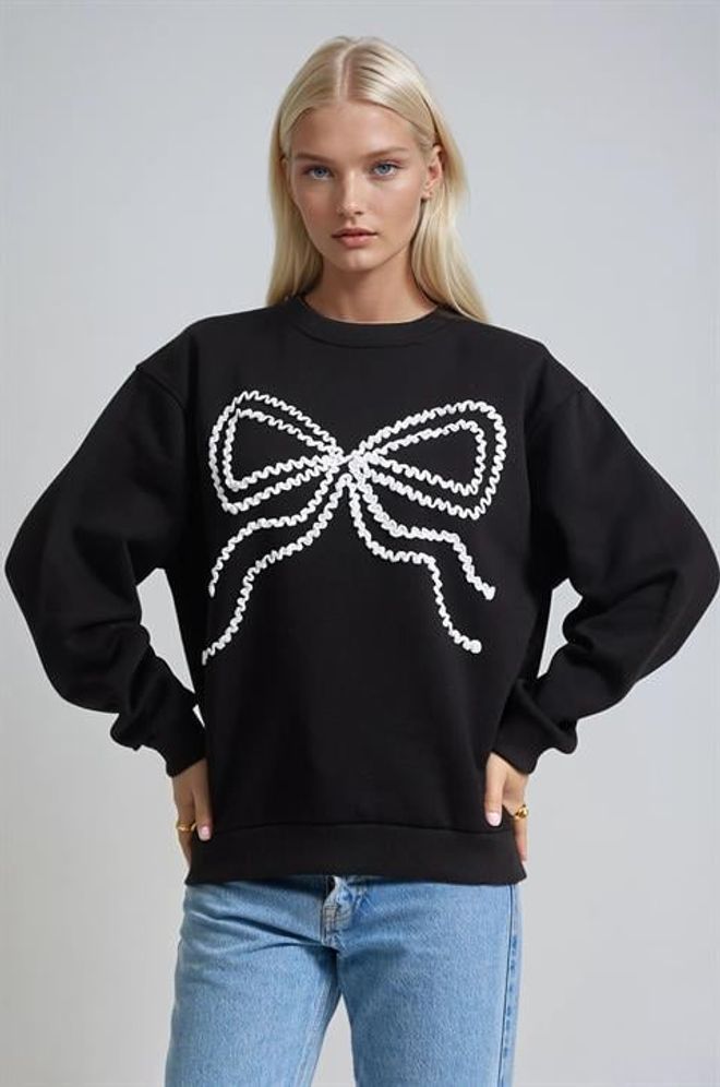 Sobe Istanbul Felpa Nera Oversized Casual Streetwear Abbigliamento all'ingrosso Casuale