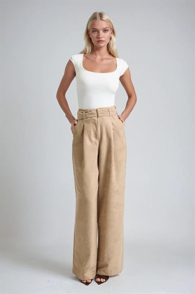 Sobe Istanbul Μπεζ Παντελόνι Palazzo Με Φαρδιά Μπατζάκια Και Ψηλόμεσο Χονδρικό εμπόριο ενδυμάτων Casual