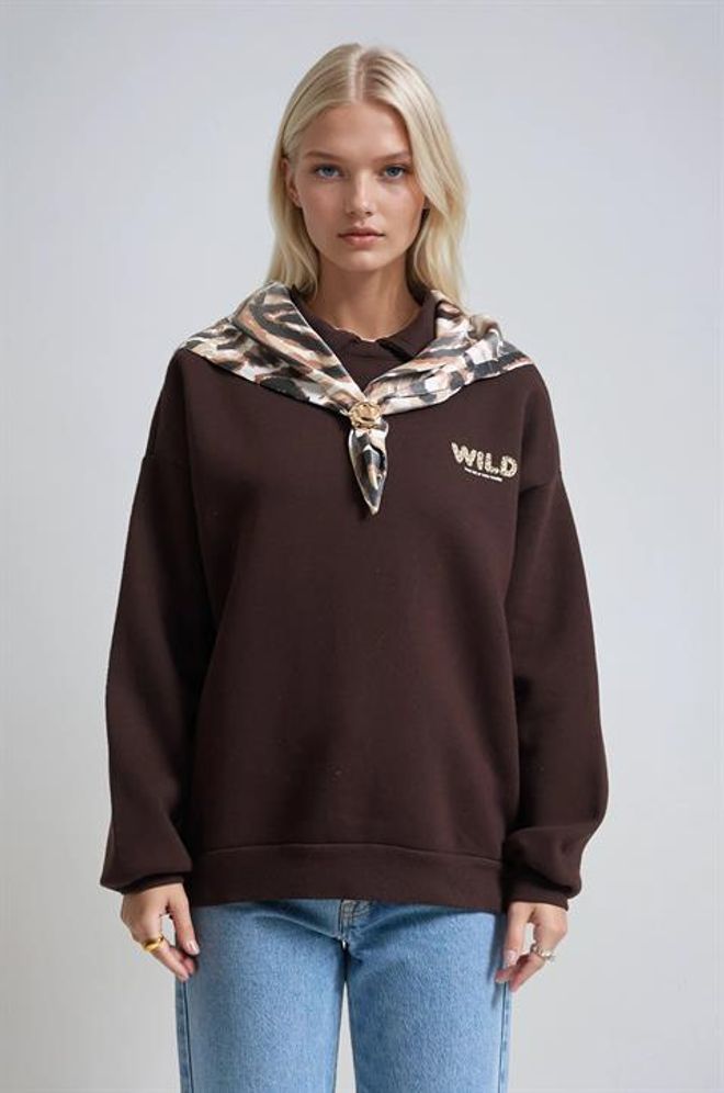 Sobe Istanbul Felpa Marrone Oversize Con Girocollo Abbigliamento all'ingrosso Casuale