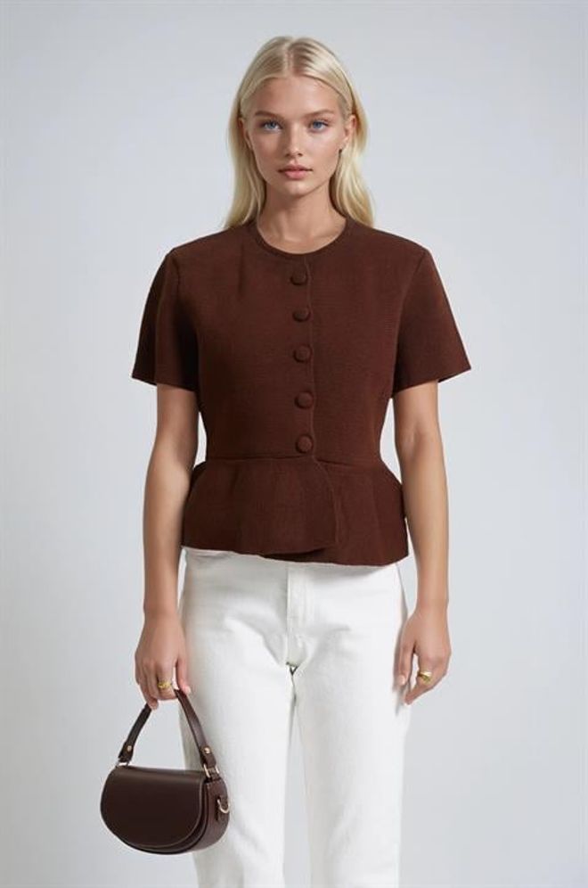 Sobe Istanbul Rjav Jopica Z Gumbi In Kratkimi Rokavi Oblačila na debelo Ležerno