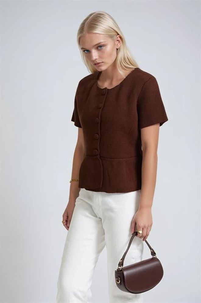 Sobe Istanbul Hnedý Kardigán Na Gombíky S Krátkym Rukávom Veľkoobchod s oblečením 1