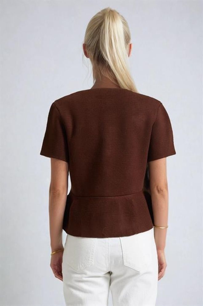 Sobe Istanbul Hnedý Kardigán Na Gombíky S Krátkym Rukávom Veľkoobchod s oblečením Promócie