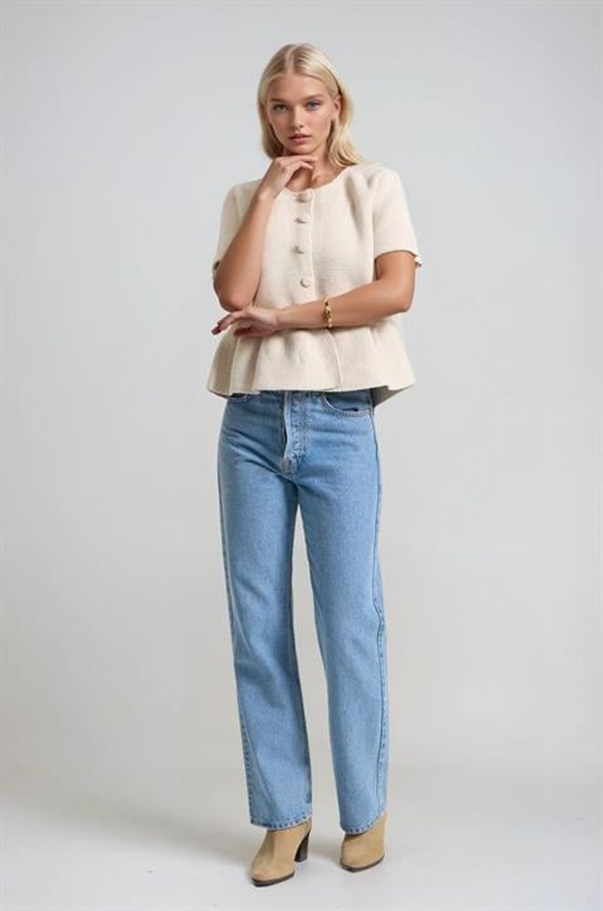 Sobe Istanbul Beige Elegant Blouse With Half Sleeves Wholesale Clothing Spring