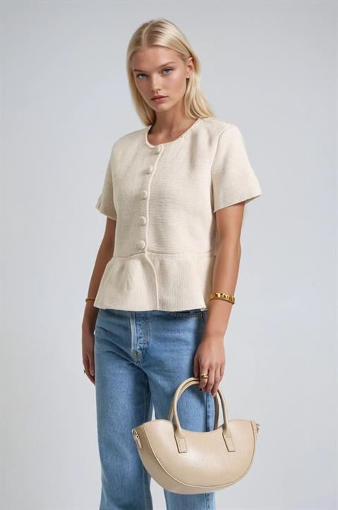 Sobe Istanbul Bluza Bej Elegantă Cu Mâneci Trei Sferturi Îmbrăcăminte cu ridicata Casual