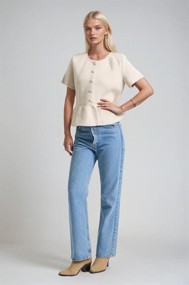 Sobe Istanbul Beige Elegant Blouse With Half Sleeves Wholesale Clothing Formal