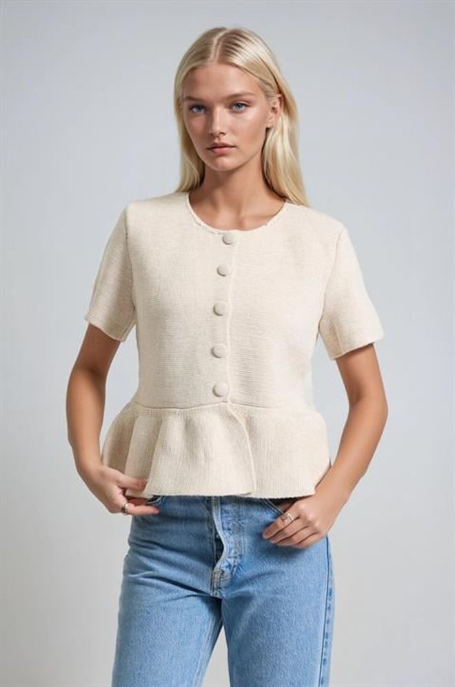 Sobe Istanbul Beige Elegant Blouse With Half Sleeves Wholesale Clothing 1