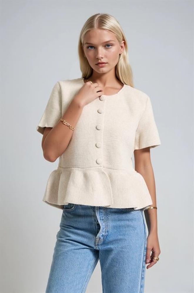 Sobe Istanbul Beige Elegant Blouse With Half Sleeves Wholesale Clothing Work