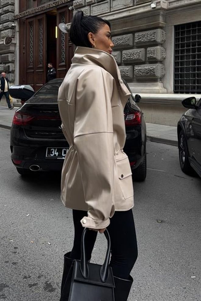 Sobe Istanbul Beige Overshirt Jacket With Hooded Collar Wholesale Clothing Streetwear