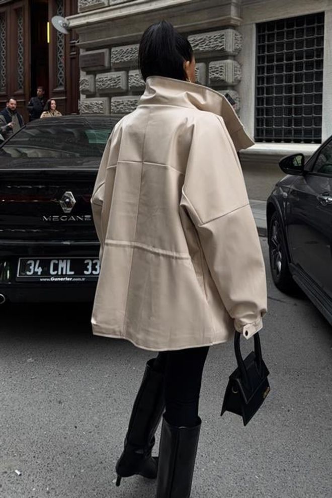 Sobe Istanbul Beige Overshirt Jacket With Hooded Collar Wholesale Clothing Spring