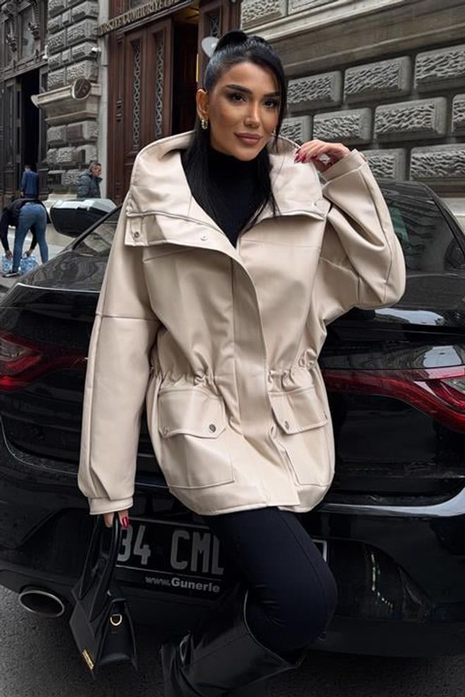 Sobe Istanbul Beige Overshirt Jacket With Hooded Collar Wholesale Clothing Casual