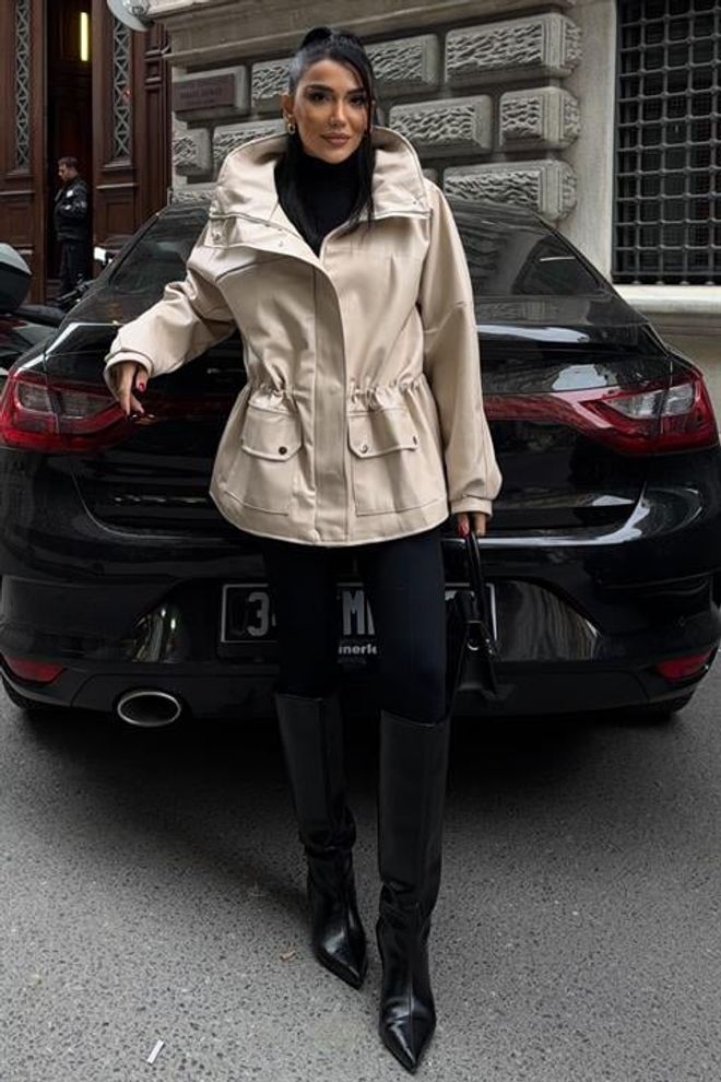 Sobe Istanbul Beige Overshirt Jacket With Hooded Collar Wholesale Clothing Work