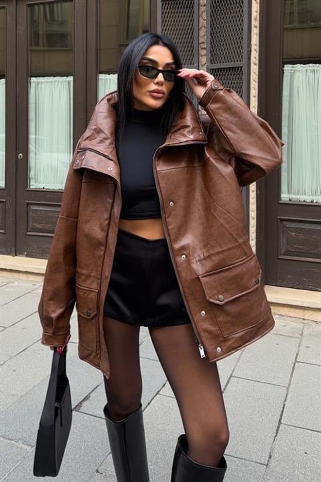 Sobe Istanbul Brown Oversized Fit Casual Overshirt Jacket Wholesale Clothing 1