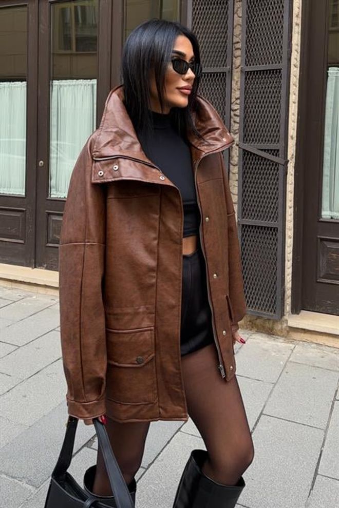 Sobe Istanbul Brown Oversized Fit Casual Overshirt Jacket Wholesale Clothing Casual