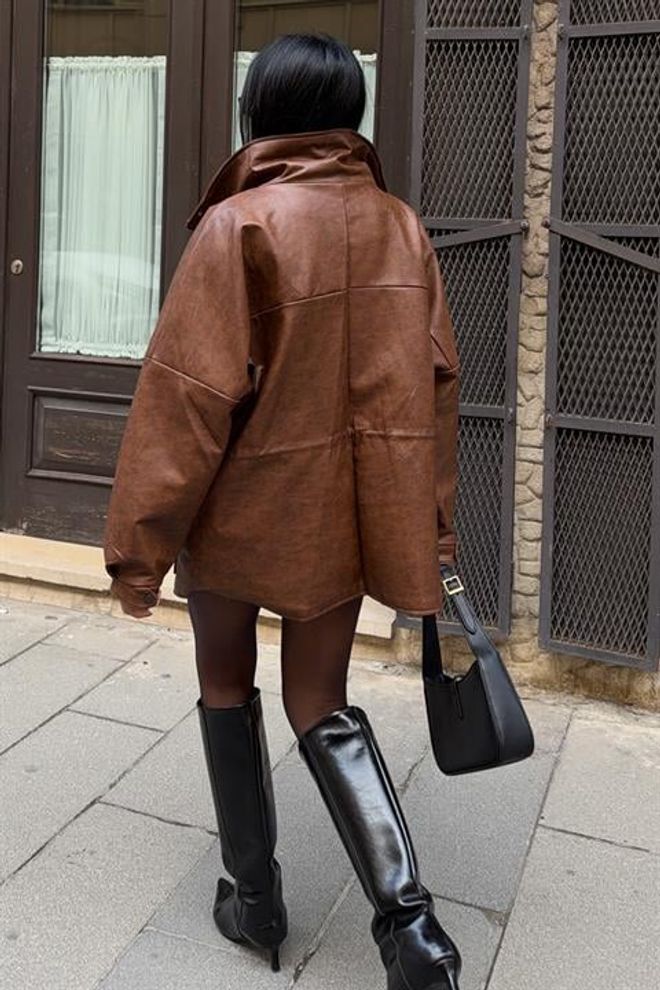 Sobe Istanbul Brown Oversized Fit Casual Overshirt Jacket Wholesale Clothing Work