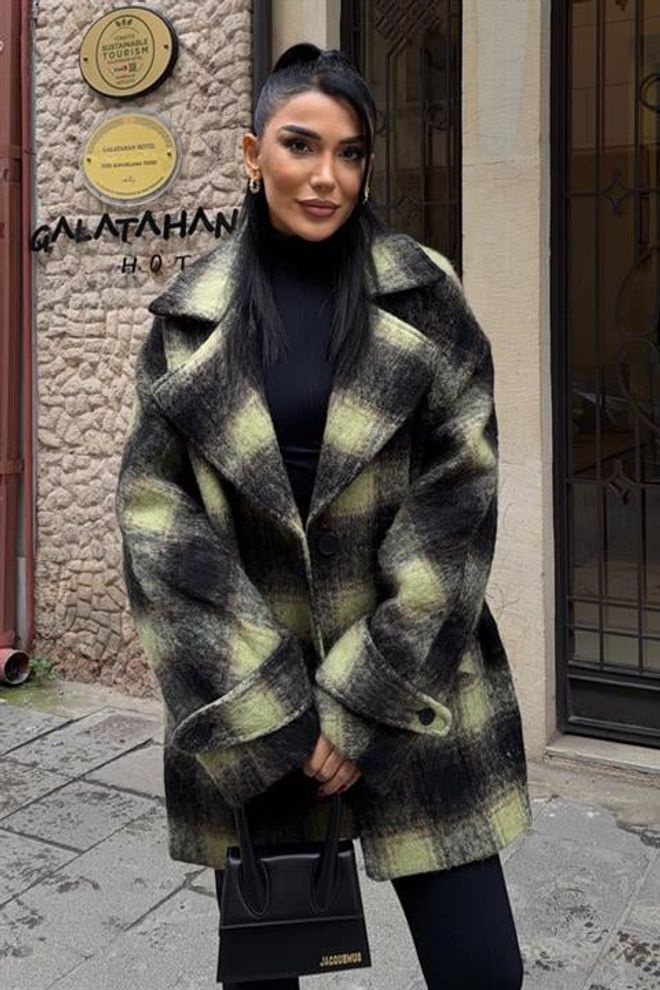 Sobe Istanbul معطف أسود منقوش بمقاس كبير وأزرار مفردة ملابس بالجملة غير رسمي