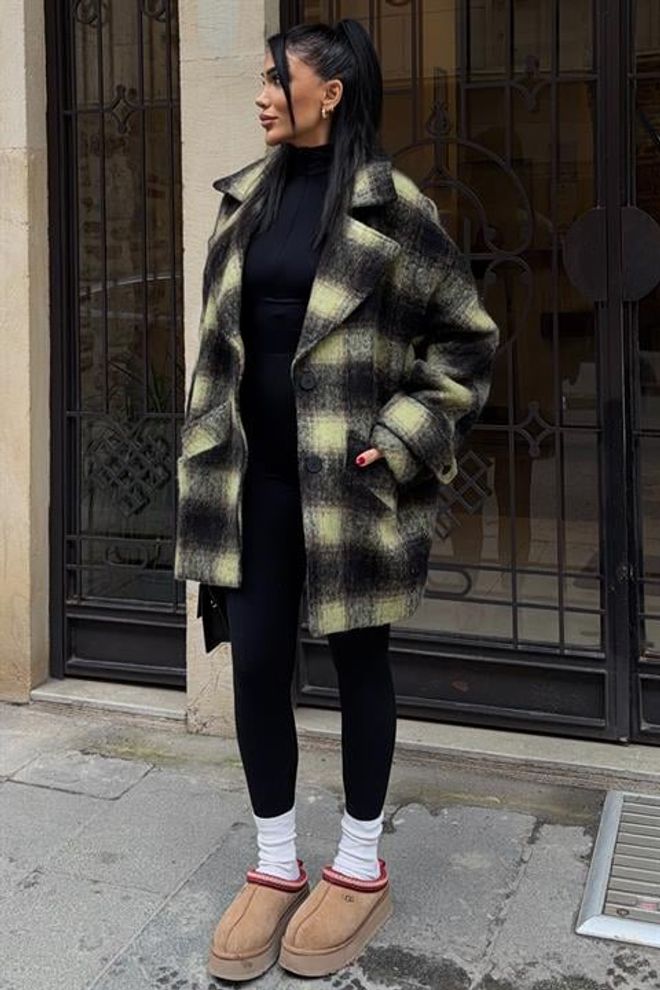 Sobe Istanbul Black Checkered Single Breasted Oversized Coat Wholesale Clothing Fall