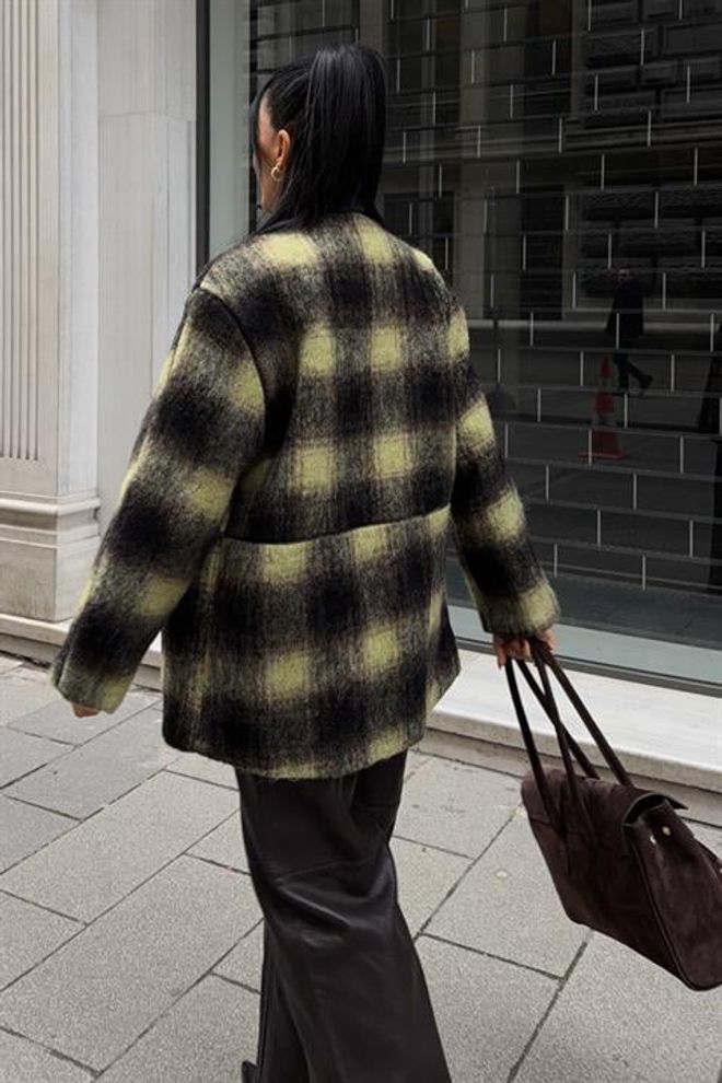 Sobe Istanbul Black Checkered Single Breasted Oversized Coat Wholesale Clothing 5