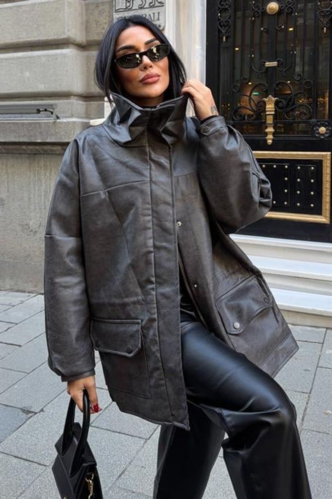 Sobe Istanbul Črna Overshirt Jakna Z Oversized Fitom Oblačila na debelo Ležerno