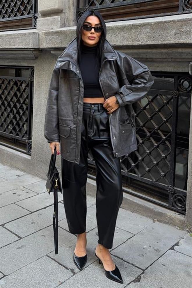 Sobe Istanbul Black Oversized Fit Overshirt Jacket Wholesale Clothing 1