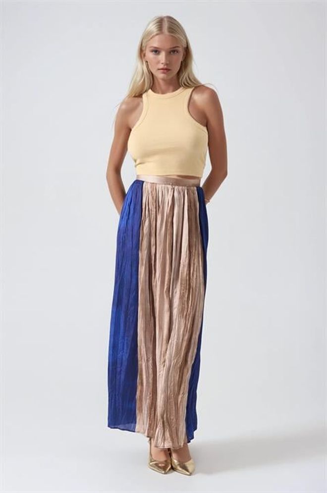 Sobe Istanbul جيبة بيج مطوية ماكسي مع تصميم كتل اللون ملابس بالجملة غير رسمي