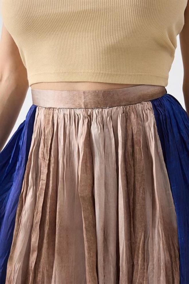 Sobe Istanbul Beige Pleated Maxi Skirt With Color Block Design Wholesale Clothing Work
