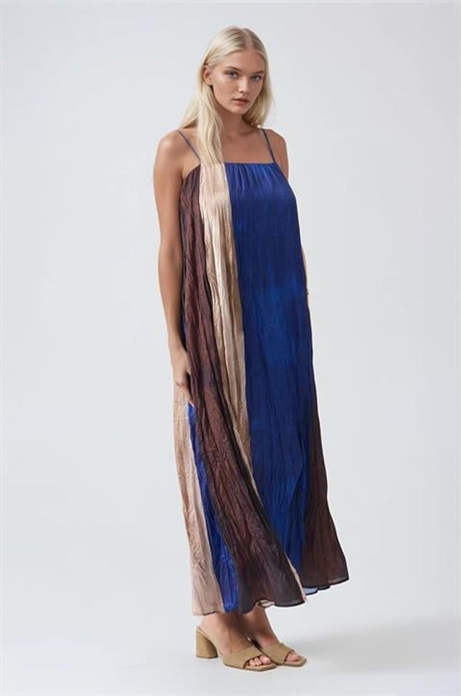 Sobe Istanbul Blue Color Block Sleeveless Slip Dress Wholesale Clothing Beach