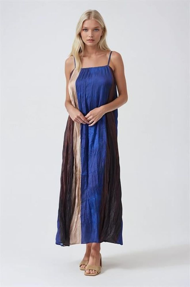 Sobe Istanbul Blue Color Block Sleeveless Slip Dress Wholesale Clothing Boho