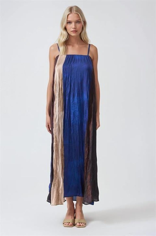 Sobe Istanbul فستان أزرق بلوك ألوان بلا أكمام بنمط سليب ملابس بالجملة غير رسمي